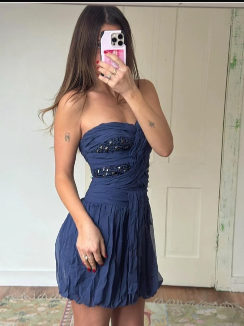 NWT Bebe Strapless Navy Blue Party Dress